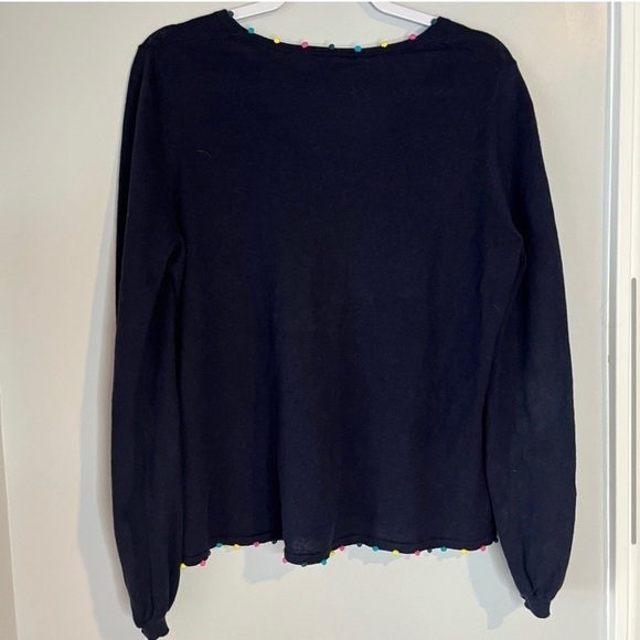 Boden Livia Sweater Jumper Size M Medium Navy Blue Vneck Pom Pom Trim - Picture 5 of 8